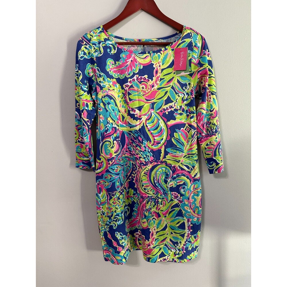 NWT Lilly Pulitzer Marlowe Dress Small Toucan Play Blue Half Sleeves Pima Cotton